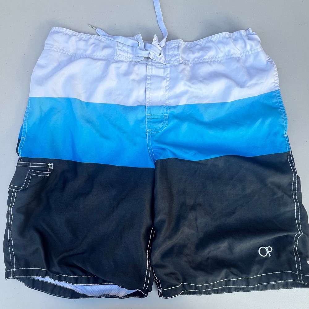 Ocean Pacific OP Mens Colorblock Board Shorts Blue White Black Swim Trunks